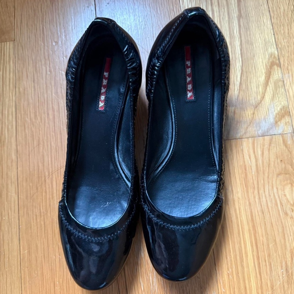Prada Black Patent Leather Kitten Heels